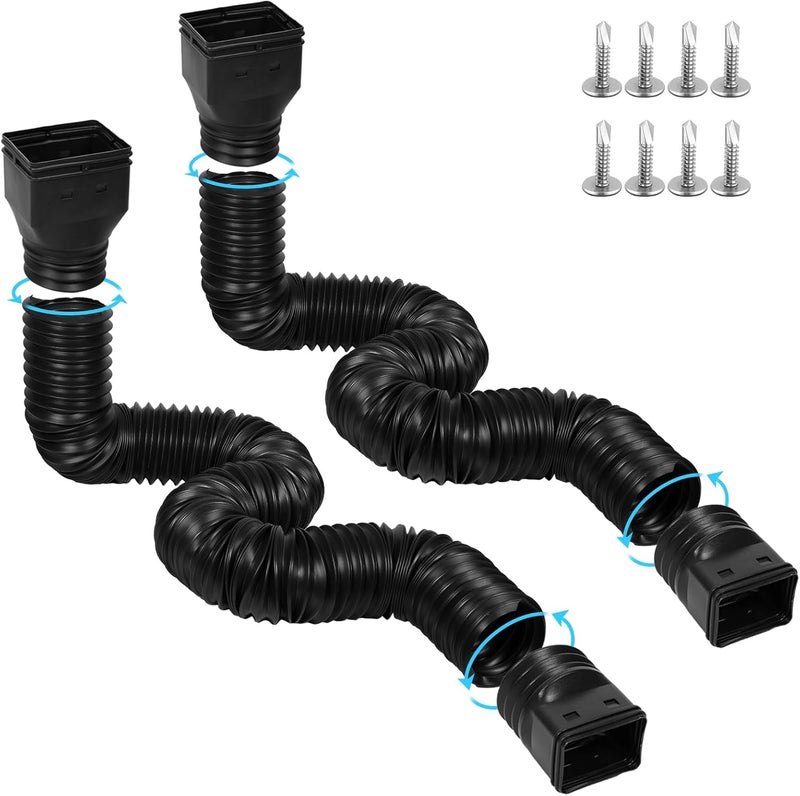 plusgutter 11.5ft Long Gutter Downspout Extensions Flexible, Drain Downspout Extender, Down Spout Drain Extender, Gutter Connector Rainwater Drainage, Extendable from 2.6ft to 11.5ft(2Pack, Black) - Image 1